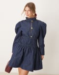 [Ghospell] Ghospell denim mini dress in indigo blue XS BLUE
