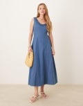 [Ghospell] Ghospell denim ruffle midaxi dress in blue S Blue
