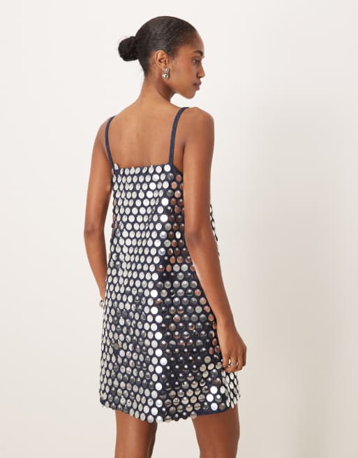 denim glitter dress Vintage Blue Denim Sequin Applique Prom Dress A-Line Spaghetti Strap E –  DSProm main image 0