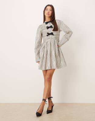 Ghospell Diya Cotton Rich Triple Bow Mini Dress In White