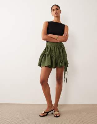 Ghospell drawstring detail floaty mini skirt co-ord in dark green