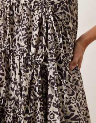 Ghospell Drawstring Midaxi Dress In Gray