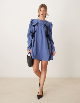 drawstring mini dress in blue