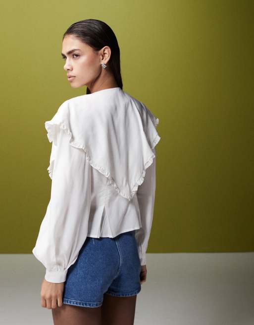 Ghospell Drew oversized collar blouse in white | ASOS