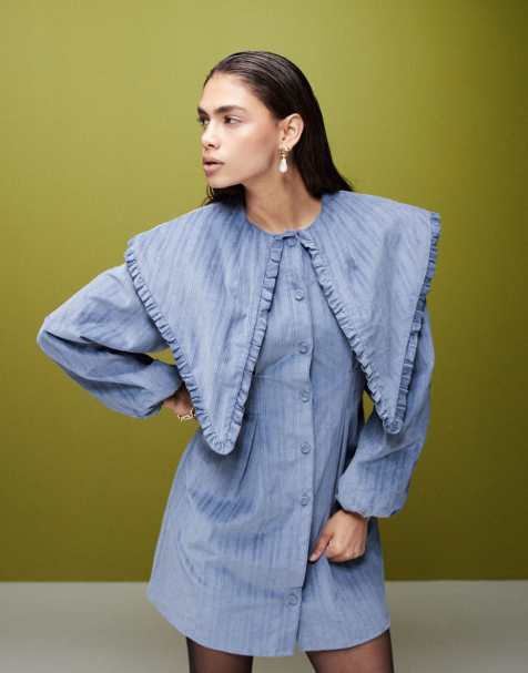 Ghospell - Drew - Vestito corto di jeans con colletto oversize - view 1