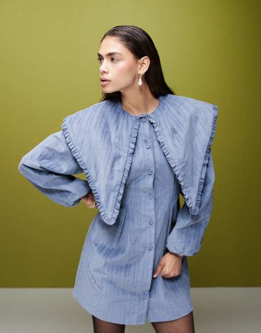 Ghospell - Drew - Vestito corto di jeans con colletto oversize