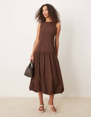Ghospell Drop Hem Midi Dress In Brown