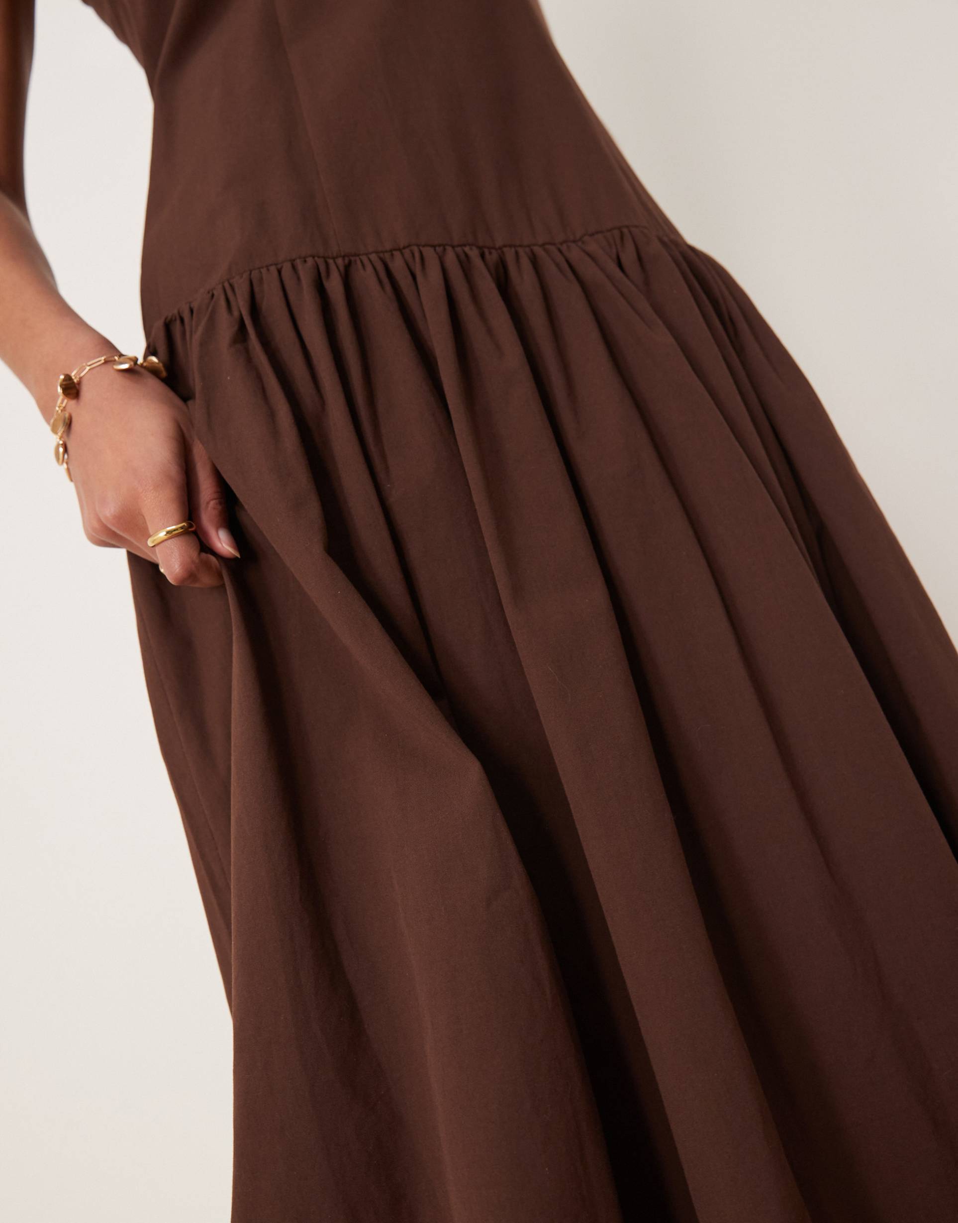 ghospell drop hem midi dress in chocolate brown