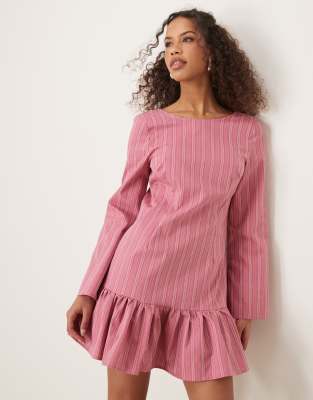 drop hem mini dress in pink stripe