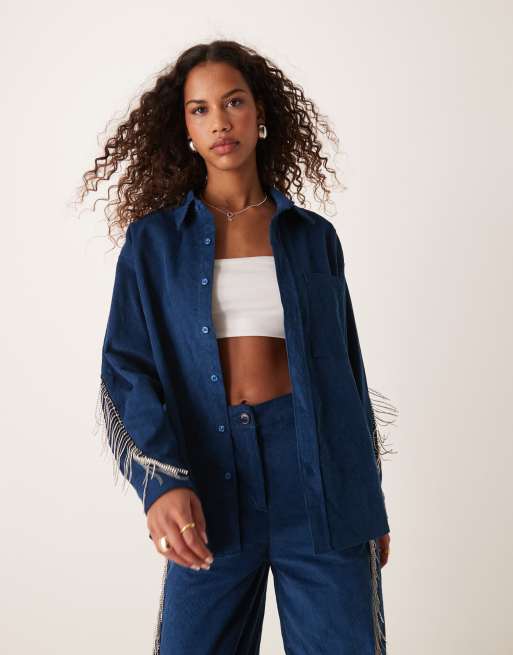 Ghospell embellished cord shirt in navy (part of a set)