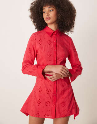 eyelet mini dress in red