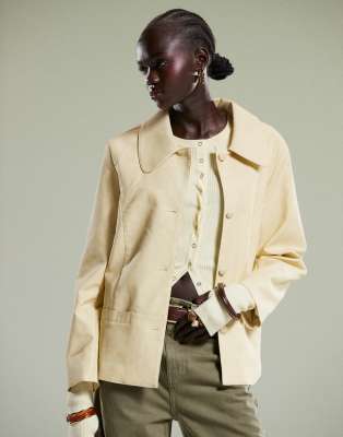 faux leather jacket in butter yellow