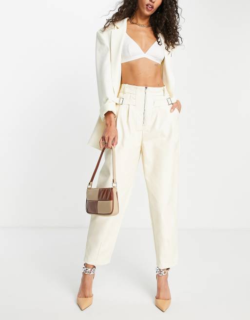 Cream leather shop pants