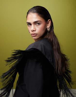 Ghospell Ghospell Frankie fringe mini dress in black