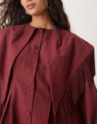 Ghospell Frankie Fringed Mini Dress In Red