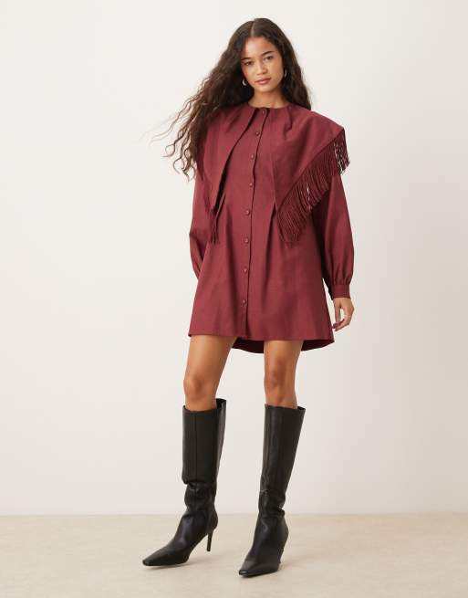 Ghospell Frankie fringed mini dress in red, 3 of 4