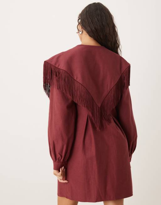 Ghospell Frankie fringed mini dress in red, 4 of 4