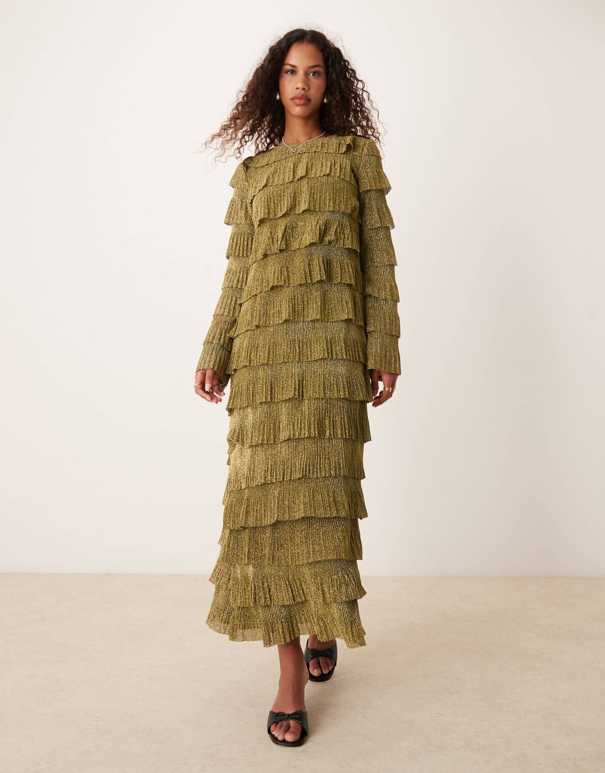 ghospell fringe midaxi dress in olive