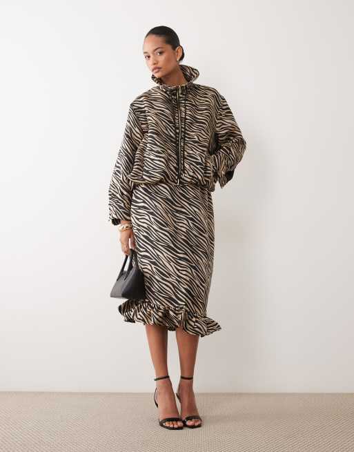 Ghospell funnel neck drawstring detail zip up track jacket co-ord in tiger, 2 of 4