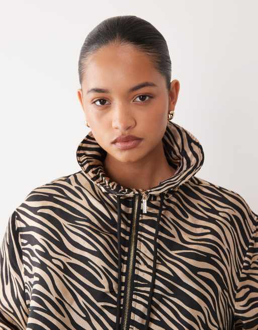 Ghospell funnel neck drawstring detail zip up track jacket co-ord in tiger, 4 of 4