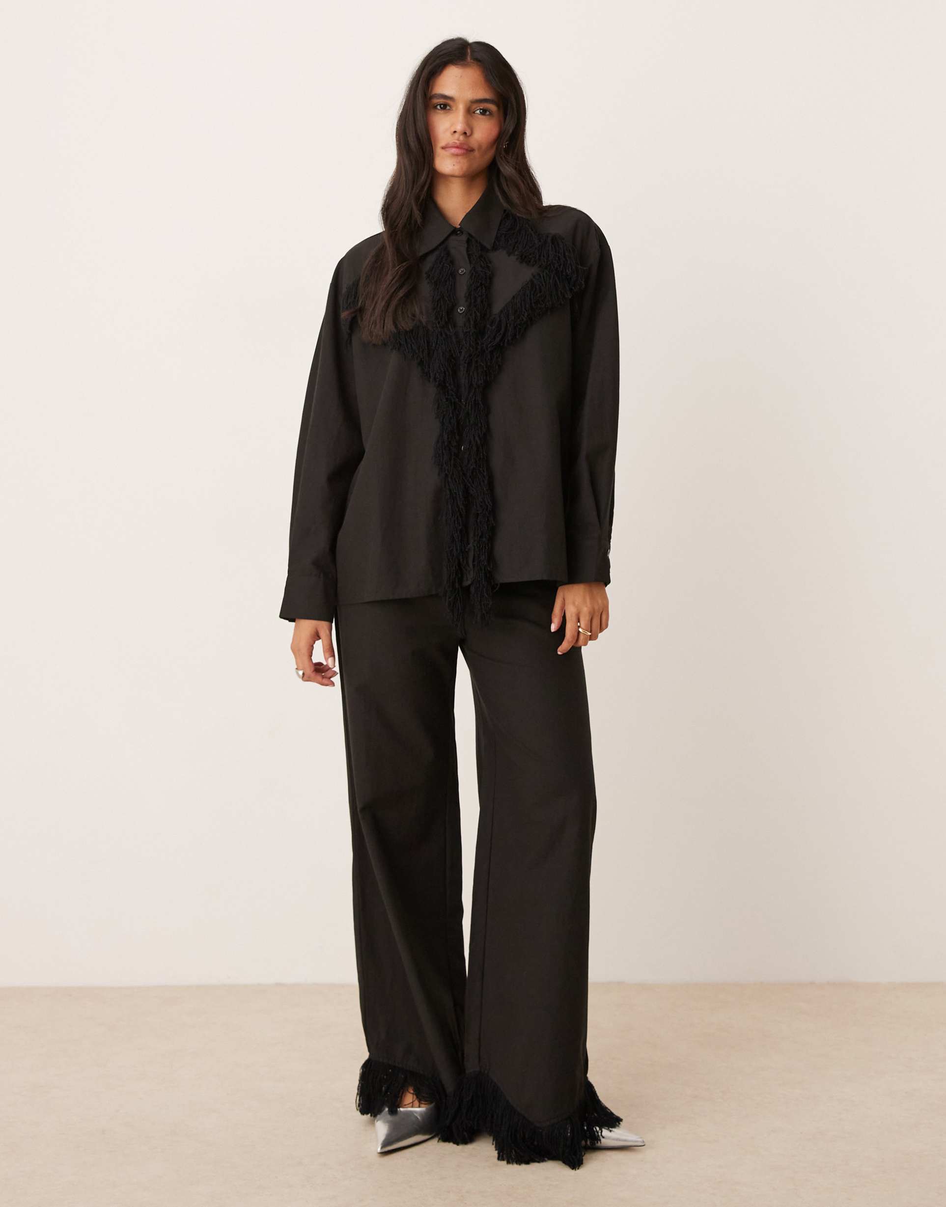 ghospell georgie fringed pants in black - part of a set
