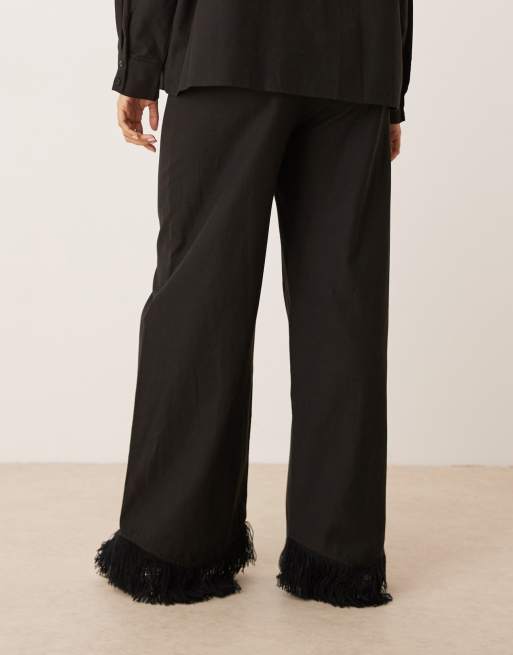 Ghospell Georgie fringed pants in black (Part of a set), 3 of 5