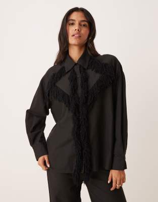 Ghospell Ghospell Georgie fringed shirt co-ord in black