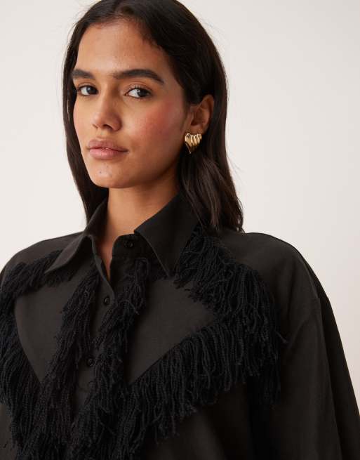 Ghospell Georgie fringed shirt in black - part of a set, 3 of 4