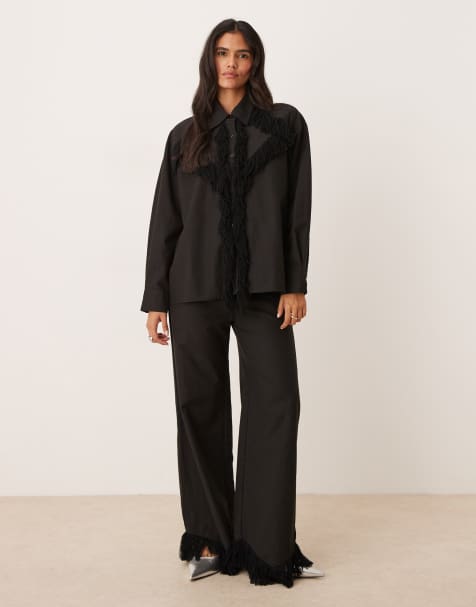 Ghospell Georgie fringed trouser co-ord in black - view 1