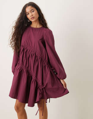 Ghospell - Gerafftes Oversize-Minikleid in Rot
