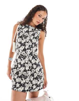 ghospell greta floral mini dress in mono jacquard
