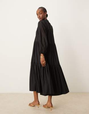 ghospell harriet tiered midi dress in black