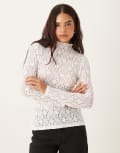 [Ghospell] Ghospell high neck lace long sleeve top in white XS WHITE