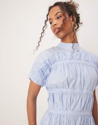 Ghospell High Neck Ruched Midi Dress