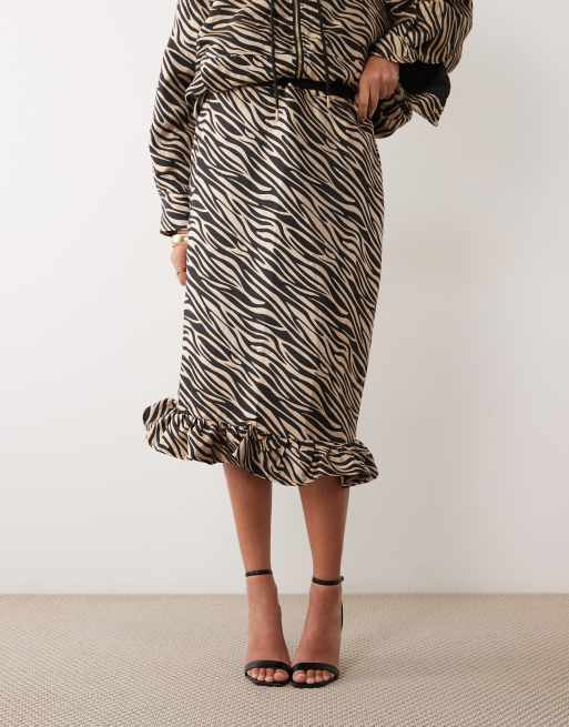 Ghospell high rise drawstring waist peplum hem midi skirt set in tiger, 2 of 5