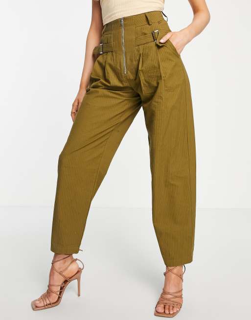 Ghospell high waist peg leg pants in olive