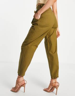 Ghospell high waist peg leg pants in olive