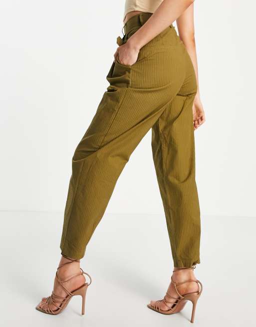 Ghospell high waist peg leg pants in olive ASOS