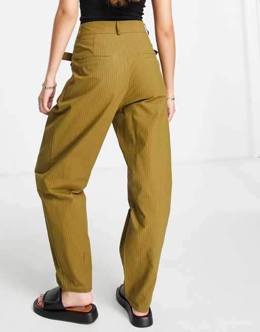 Ghospell high waist peg leg trousers in olive