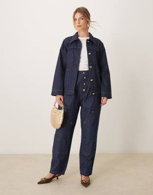 Ghospell high waisted denim jeans co-ord in indigo blue φωτογραφία