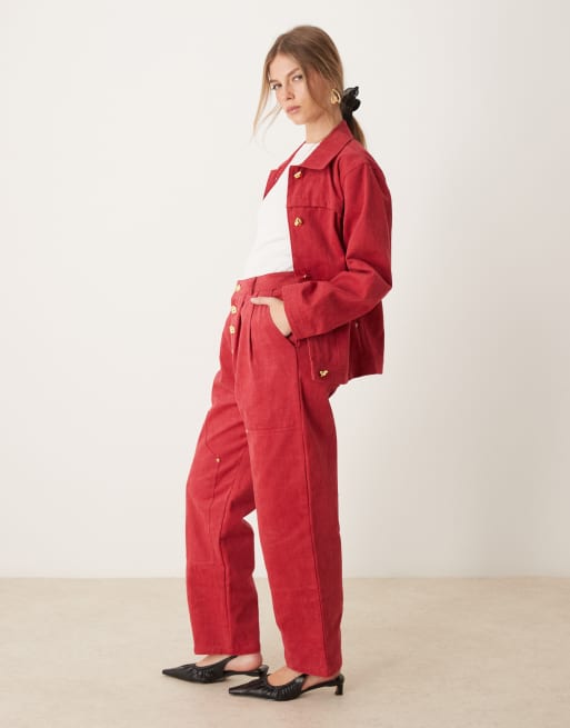 Ghospell high waisted denim jeans co-ord in red ASOS