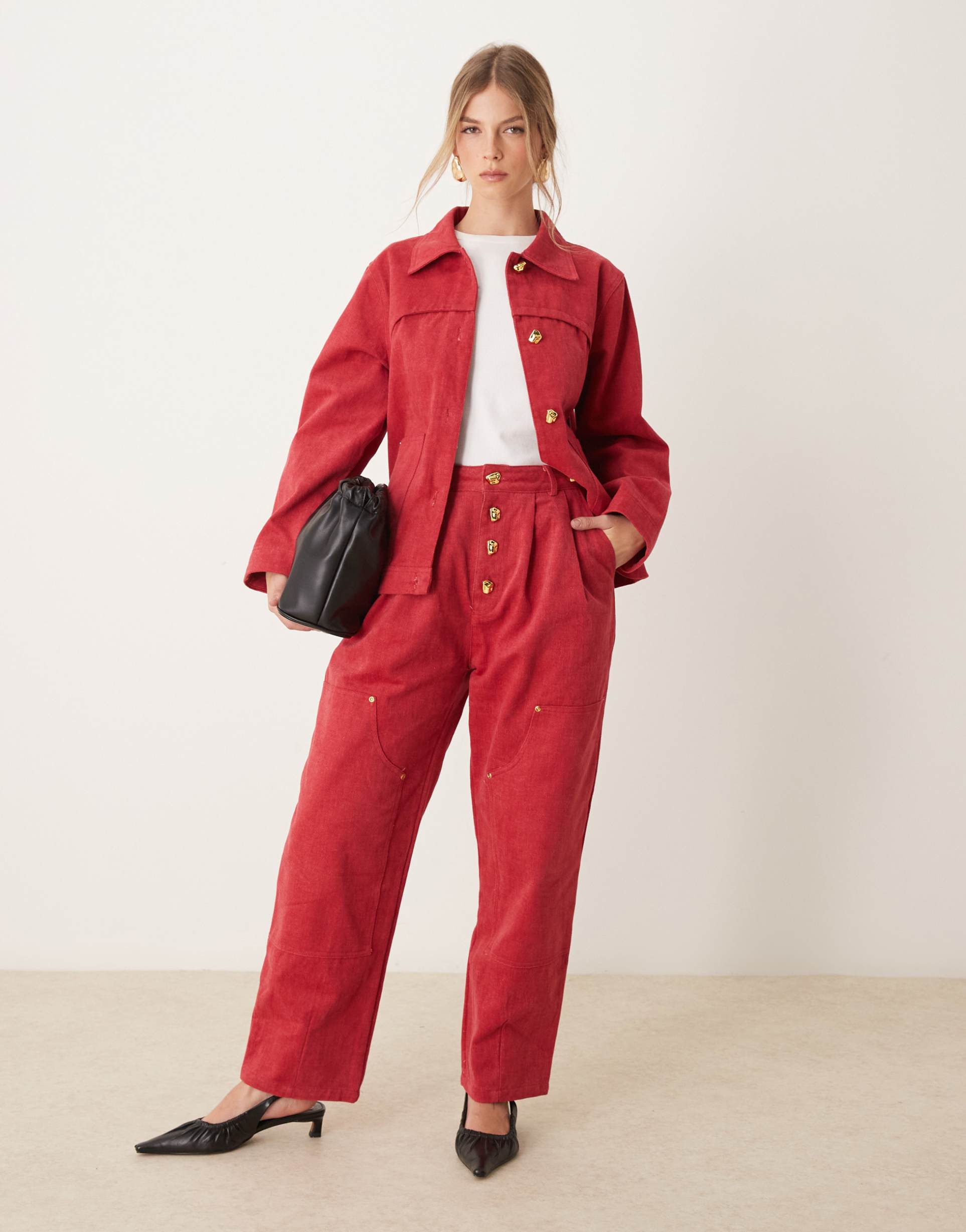 ghospell high waisted denim jeans in red - part of a set