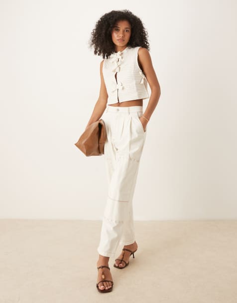 Ghospell high waisted pants in cream (Part of a set) - view 1