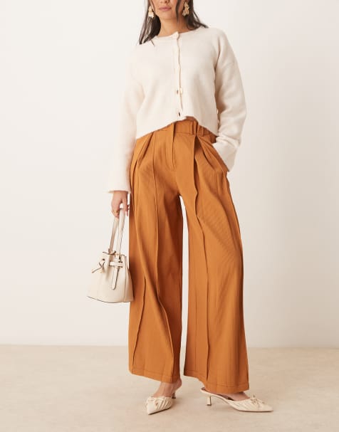 Ghospell high waisted tailored wide leg trouser in tan