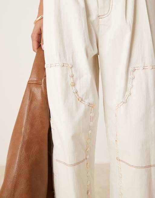 Ghospell high waisted trouser co-ord in cream, 5 of 5