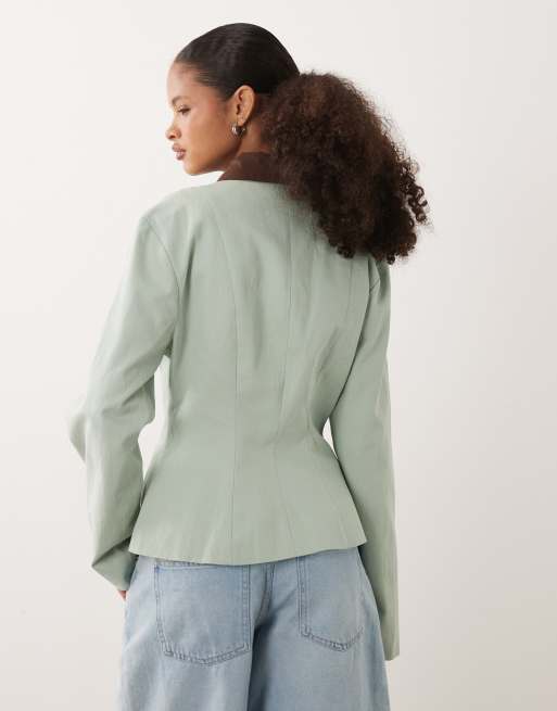 Ghospell - Hourglass - Veste cintrée à la taille en pur coton - Vert menthe, 4 de 4