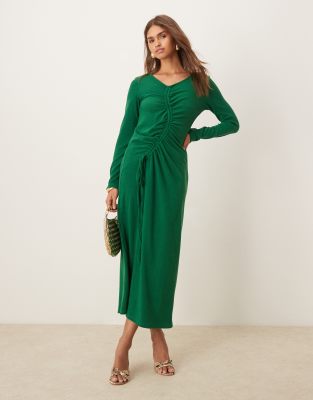 Ghospell Isra ruched drawstring midi dress in green