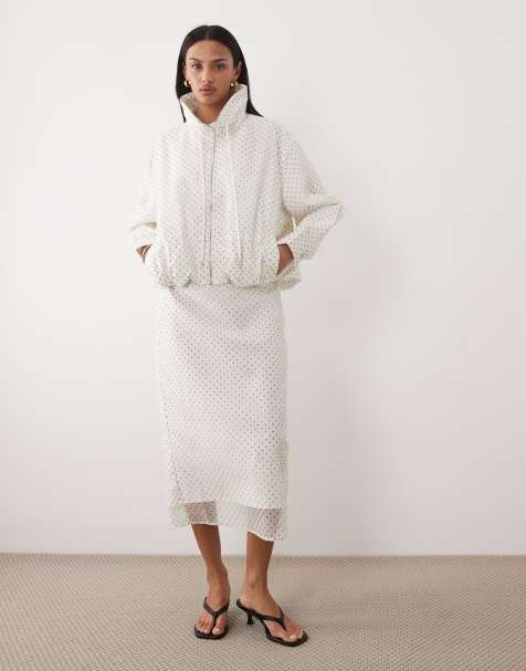 Ghospell jacket & skirt set in white polka dot - view 1