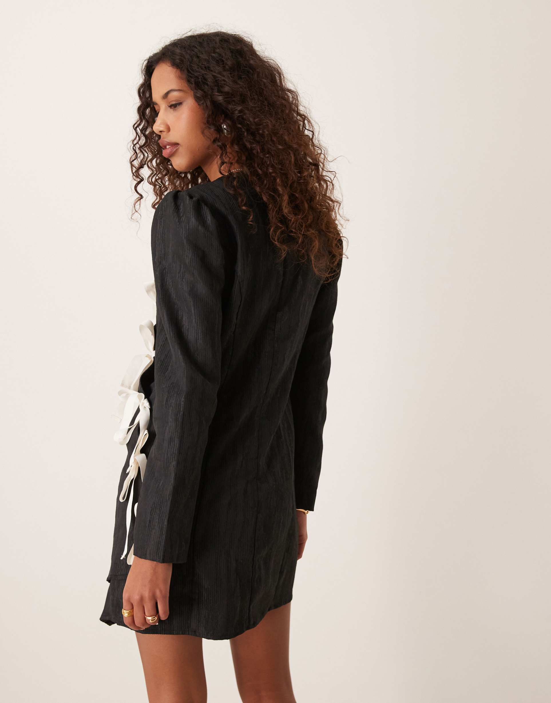 ghospell jacquard bow mini dress in black