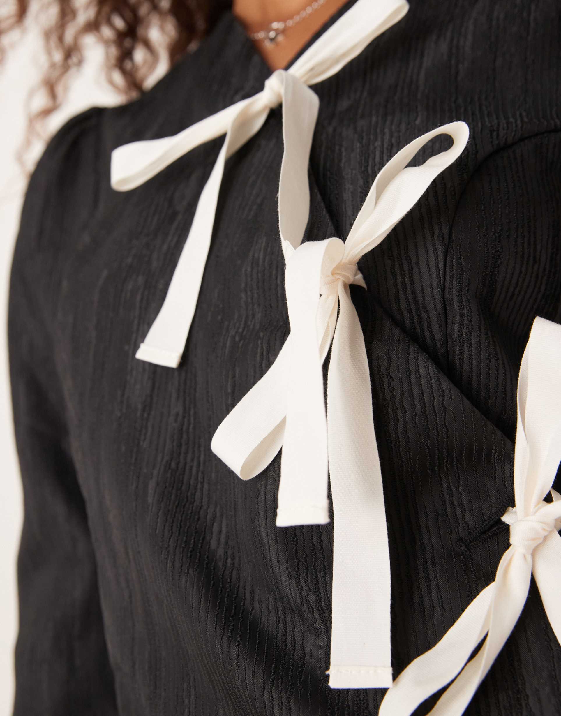 ghospell jacquard bow mini dress in black